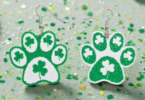 St Patrick day paw earrings