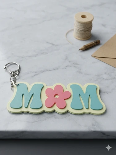 Retro Floral "MOM" 3D-Printed Keychain